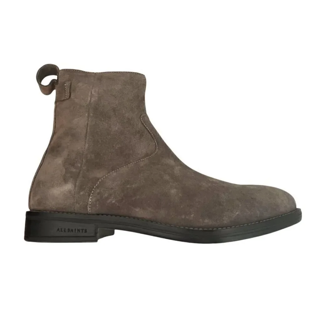 AllSaints Mens Grey Suede Side Zip Leather Hollow Ankle Boots Sz 11 M New